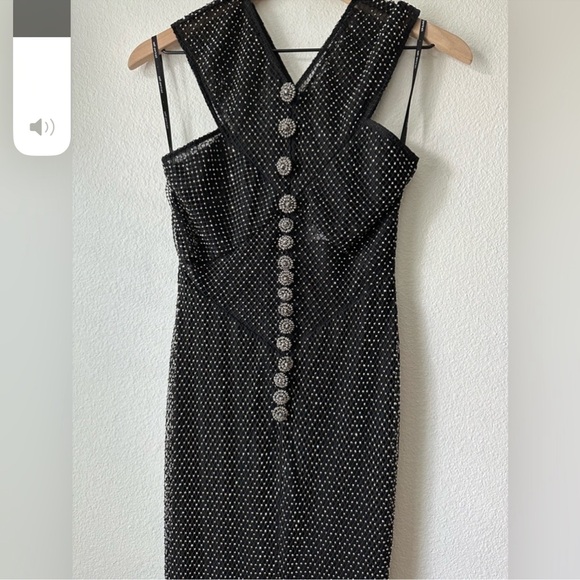 SELF PORTRAIT Black Rhinestone Fishnet Crossover Midi Dress US 6 - Picture 5 of 8